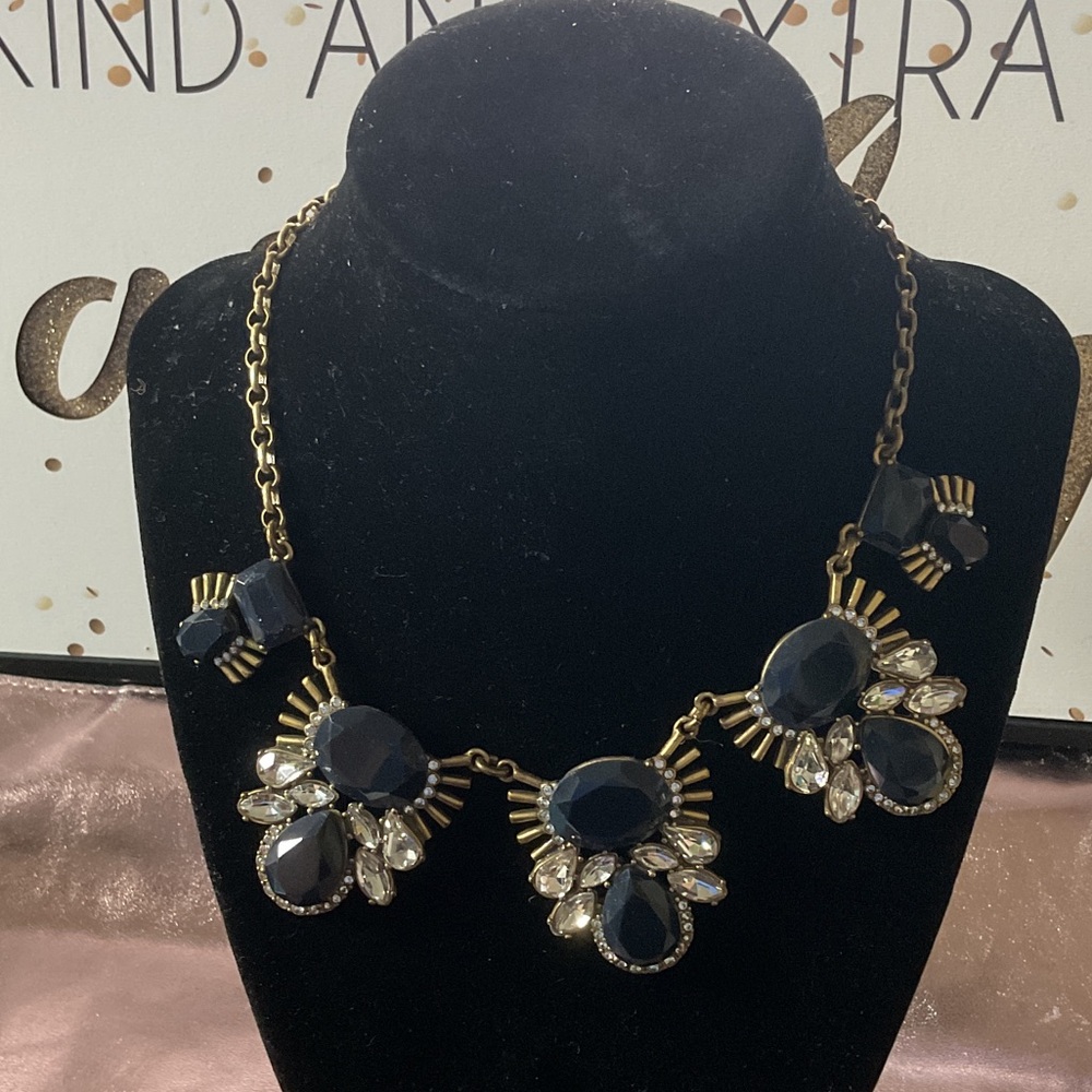J. Crew Black and Gold Necklace with Crystal Accents #31033